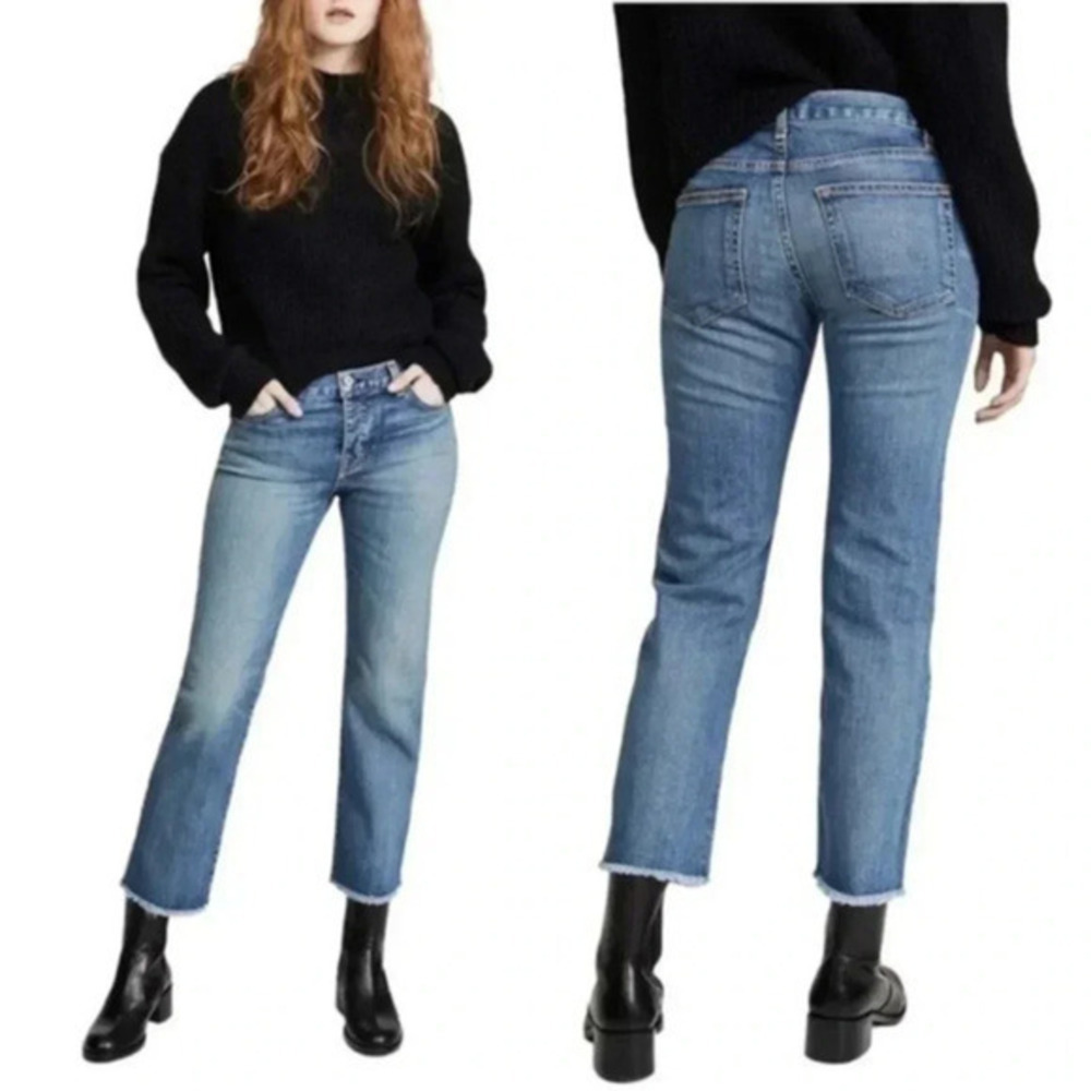 NILI LOTAN Boyfriend Jeans Cropped Straight
Leg Button Fly Beach Wash Denim 25